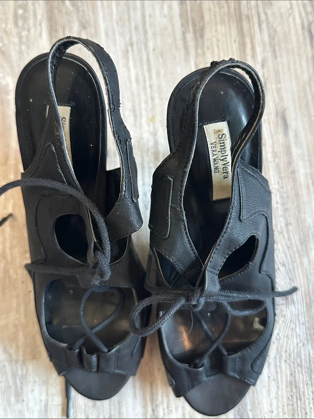 Simply Vera Vera Wang Black Lace-Up Peep-Toe Stiletto Sandals